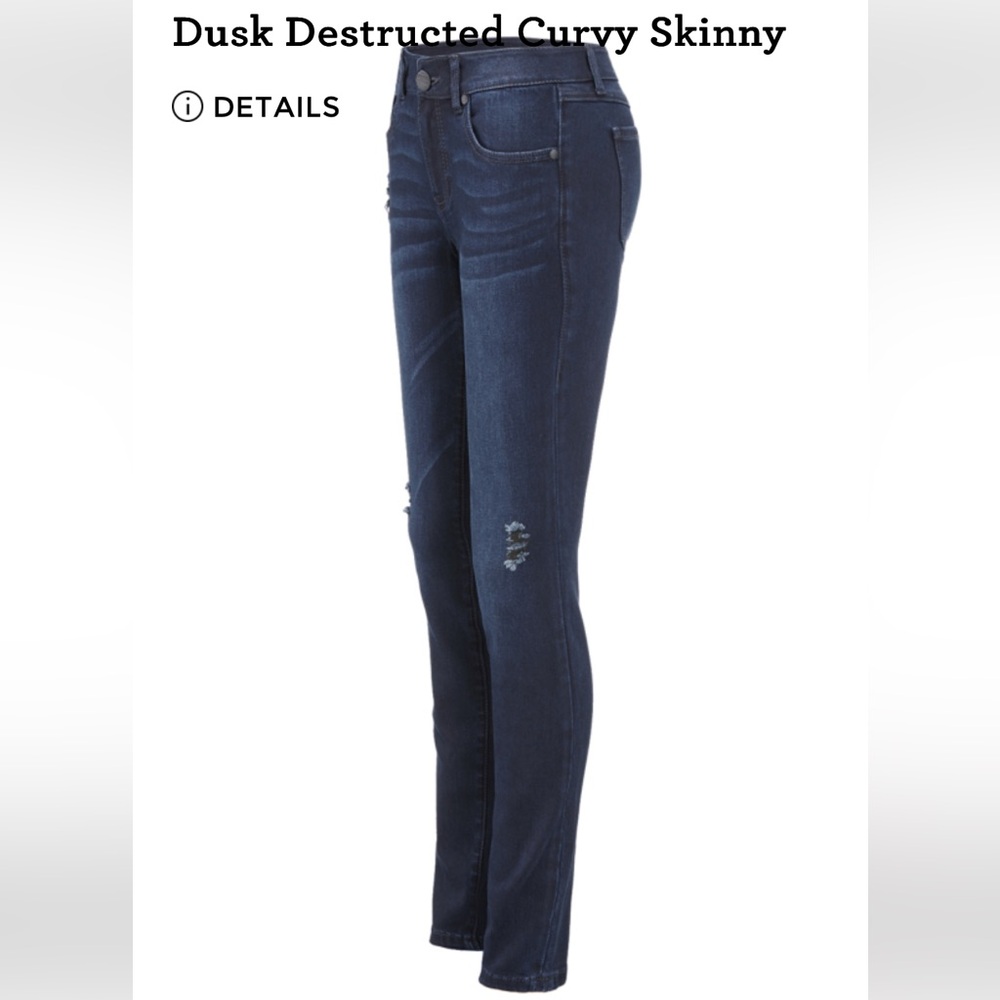 CABI CAbi Dusk Destructed Vintage Curvy Skinny Size 10 Dark Wash Denim EUC - Picture 2 of 11
